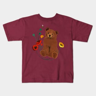 Baby Bear and Poppies Kids T-Shirt